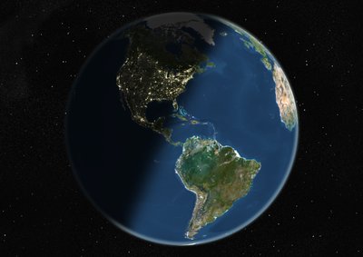 Globe Centred on the Americas, True Colour Satellite Image by Unknown